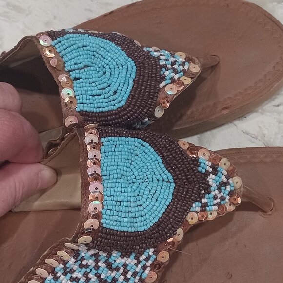 Beaded Women Sandals w/ Colorful Beads Native American Design size 9 - Picture 5 of 5